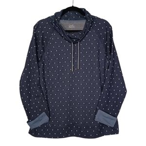 CROFT & BARROW White Polka Dot Print Navy Blue Long Sleeve Pull Over Sweater L